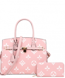 2 in 1 Fashion Print Satchel Bag With Wallet DH-6794W PINK